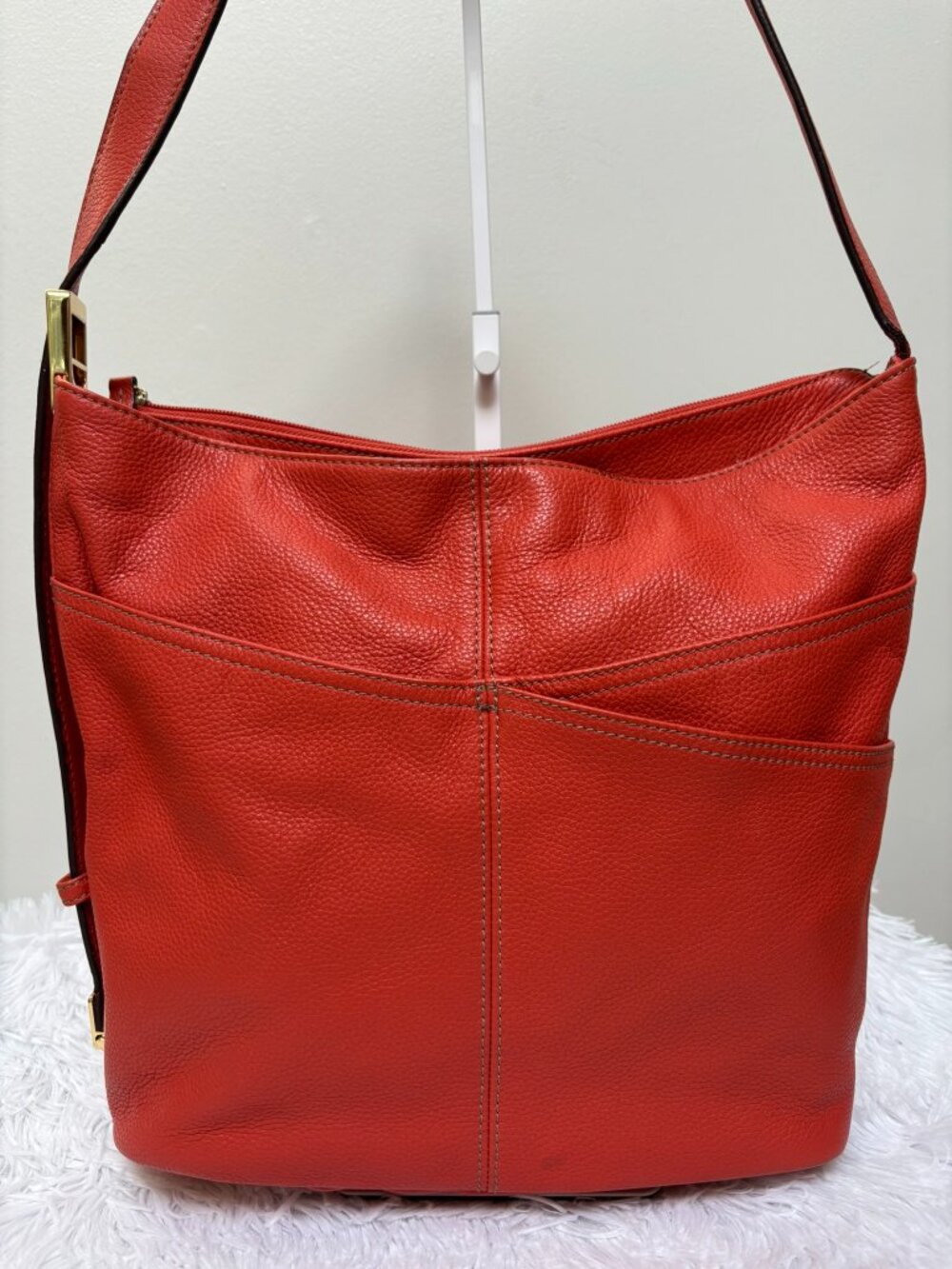 Danier Tangerine Coral Genuine Leather Shoulder Bag